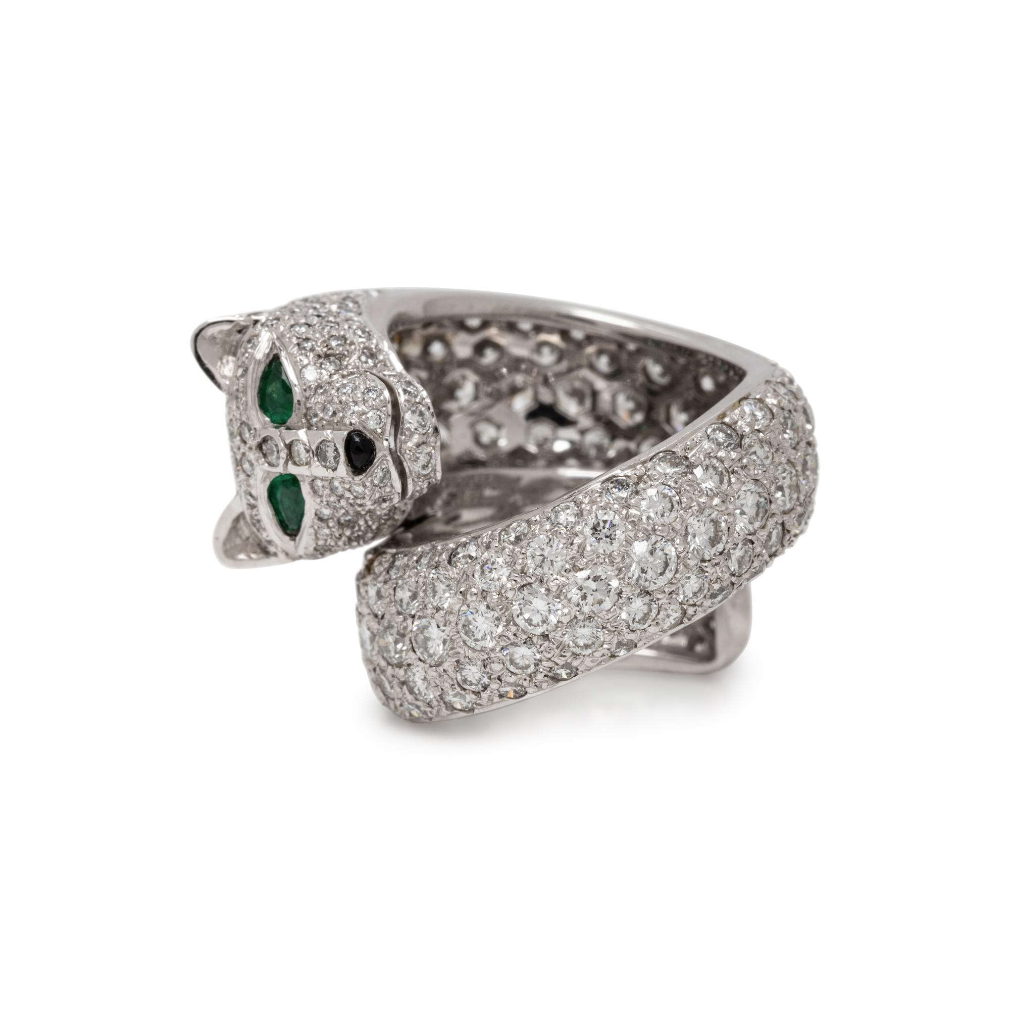 WHITE GOLD AND DIAMOND BYPASS PANTHER RING
