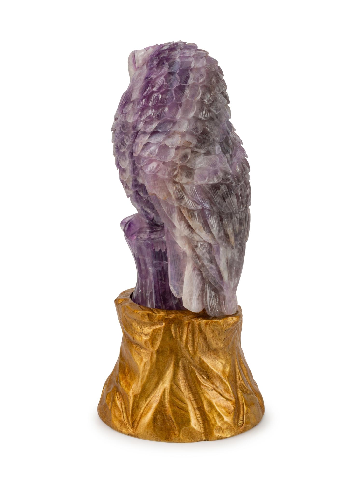 A Carved Amethyst Figure of an Owl