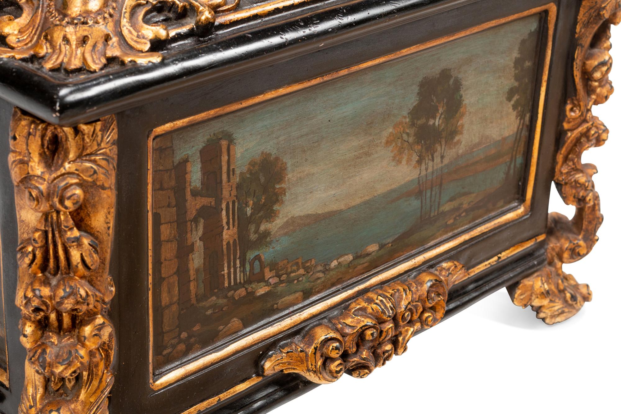 An Italian Baroque Style Painted and Parcel Gilt Table Casket