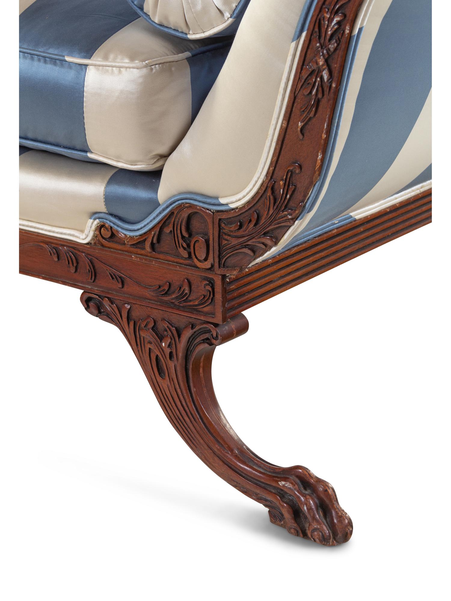 A Regency Style Scalamandré Satin Upholstered Sofa