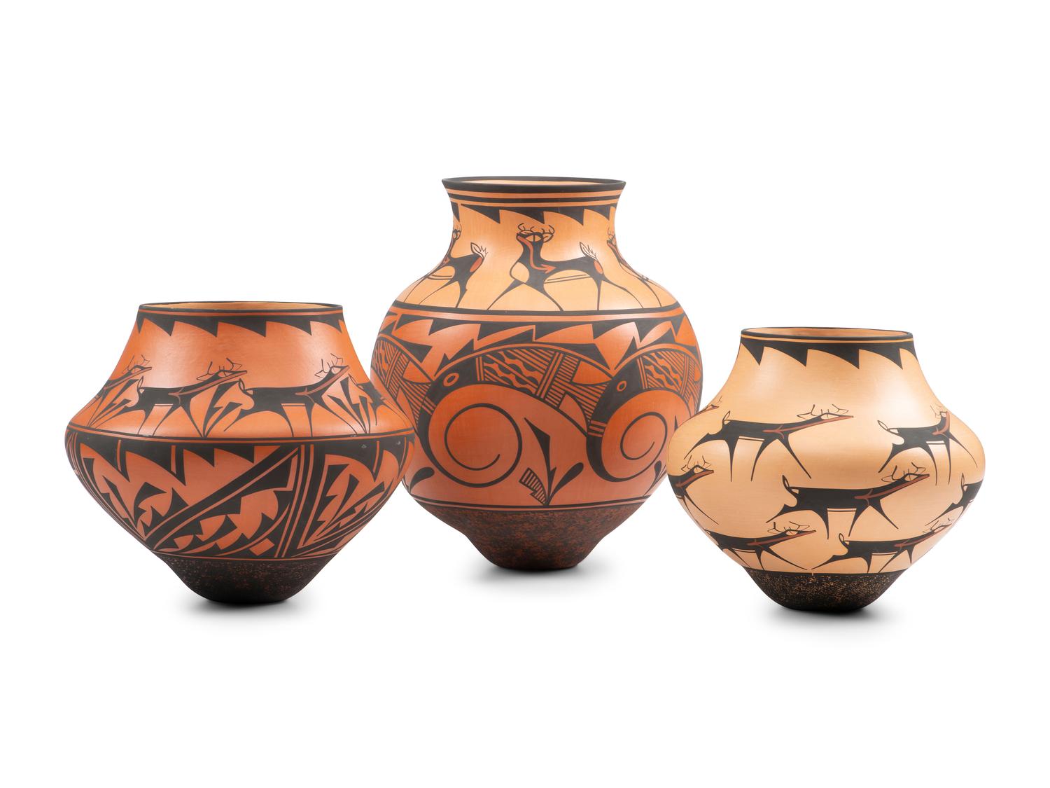 Zuni Pottery Jars, with Heartline-Deer