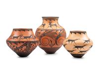 Zuni Pottery Jars, with Heartline-Deer