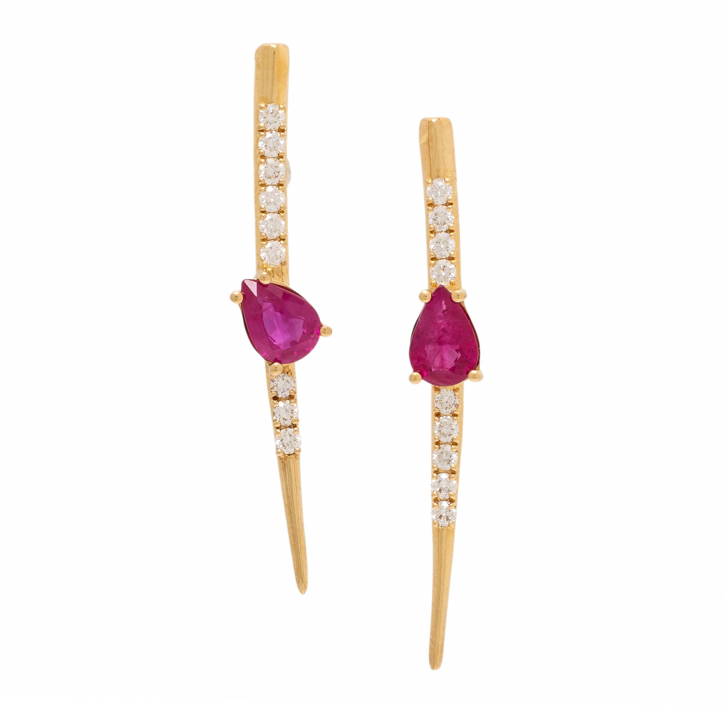 Fiore Wylde, 'Ray of Light', Yellow Gold, Ruby, and Diamond Earrings