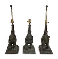 A Set of Three Maitland Smith Cast Metal Elephant-Form Table Lamps