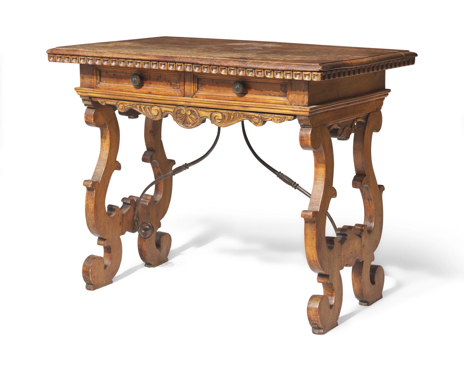 A Spanish Baroque walnut and iron stretcher table, late 17th / 18th century