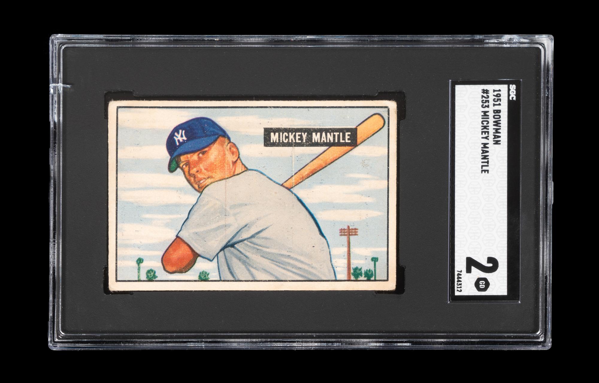 A 1951 Bowman Mickey Mantle Rookie Baseball Card No. 253 (SGC 2 GOOD)