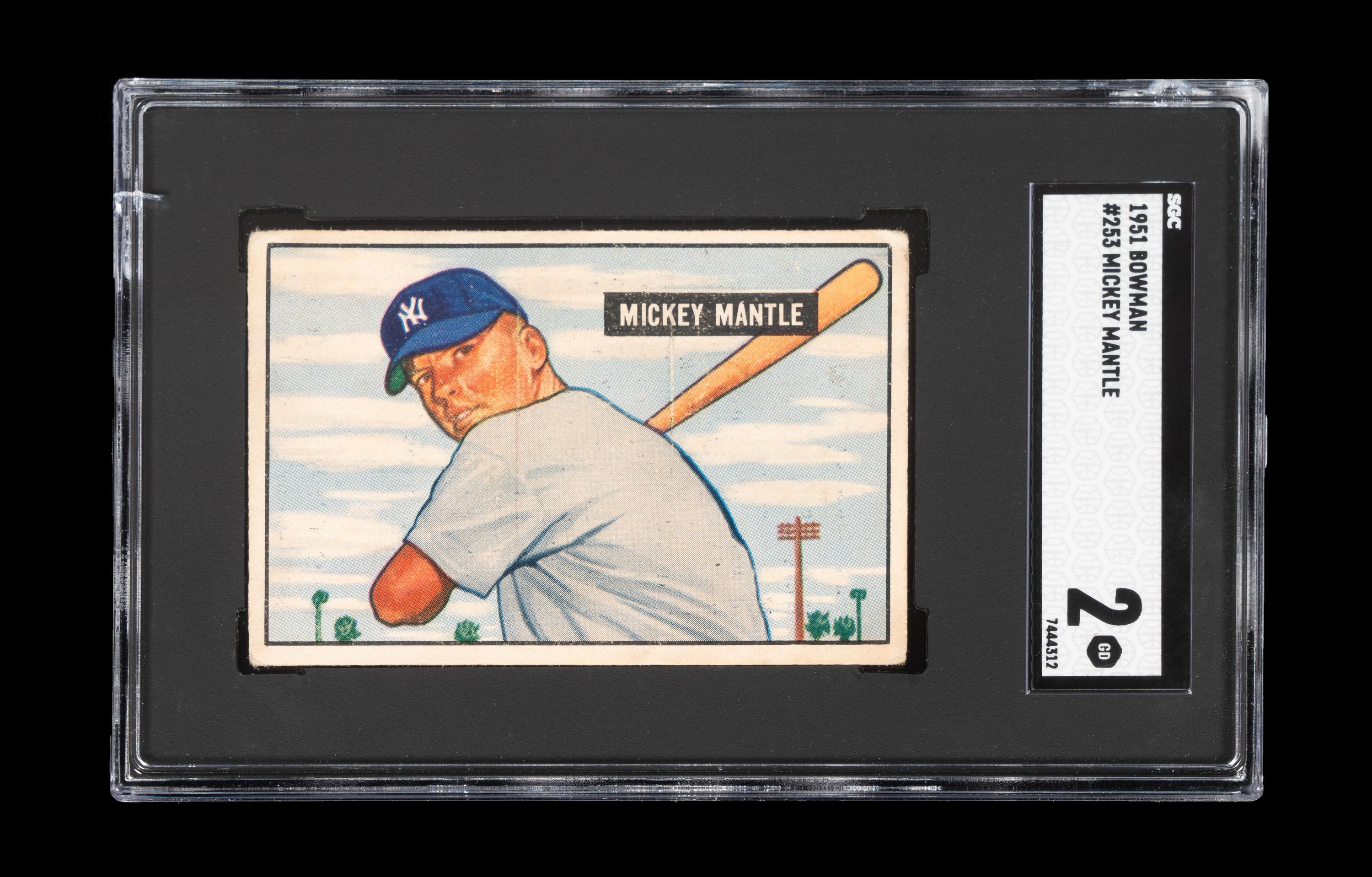 A 1951 Bowman Mickey Mantle Rookie Baseball Card No. 253 (SGC 2 GOOD)