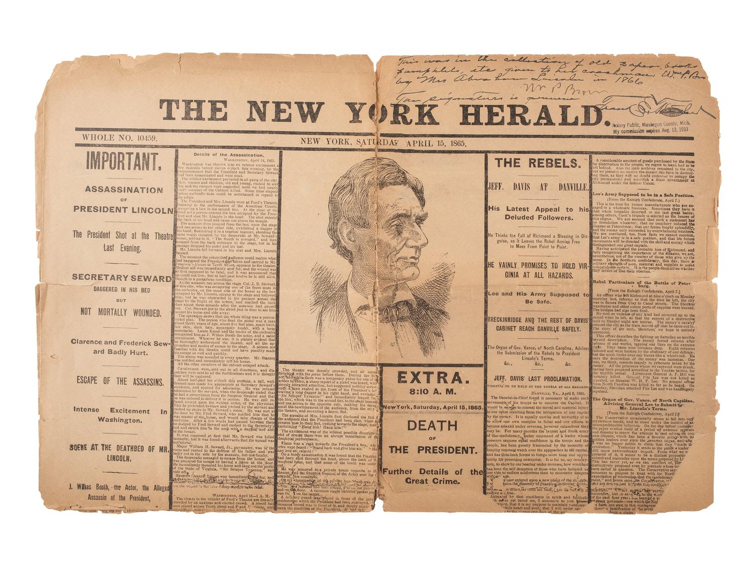 [LINCOLN, Abraham (1809-1865)] -- [AFRICAN AMERICANA]. General Orders No. 139, Lincoln's preliminary emancipation proclamation, with Lincoln signature, a Field and Sickles forgery.