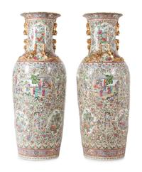 A Pair of Large Rose Medallion Porcelain Floor Vases