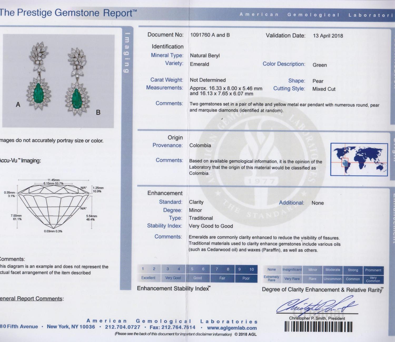 A Pair of Platinum, Yellow Gold, Colombian Emerald and Diamond Convertible Earclips,
