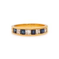 Yellow Gold, Diamond, and Sapphire Ring