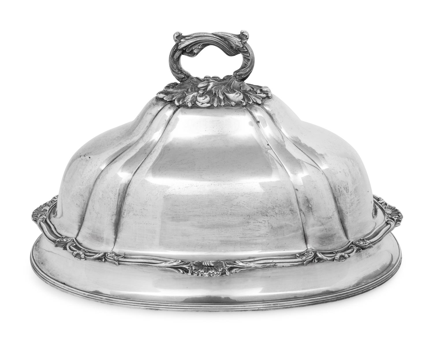 A George IV Silver-Plate Entree Dish and Cover and an Associated Meat Cloche