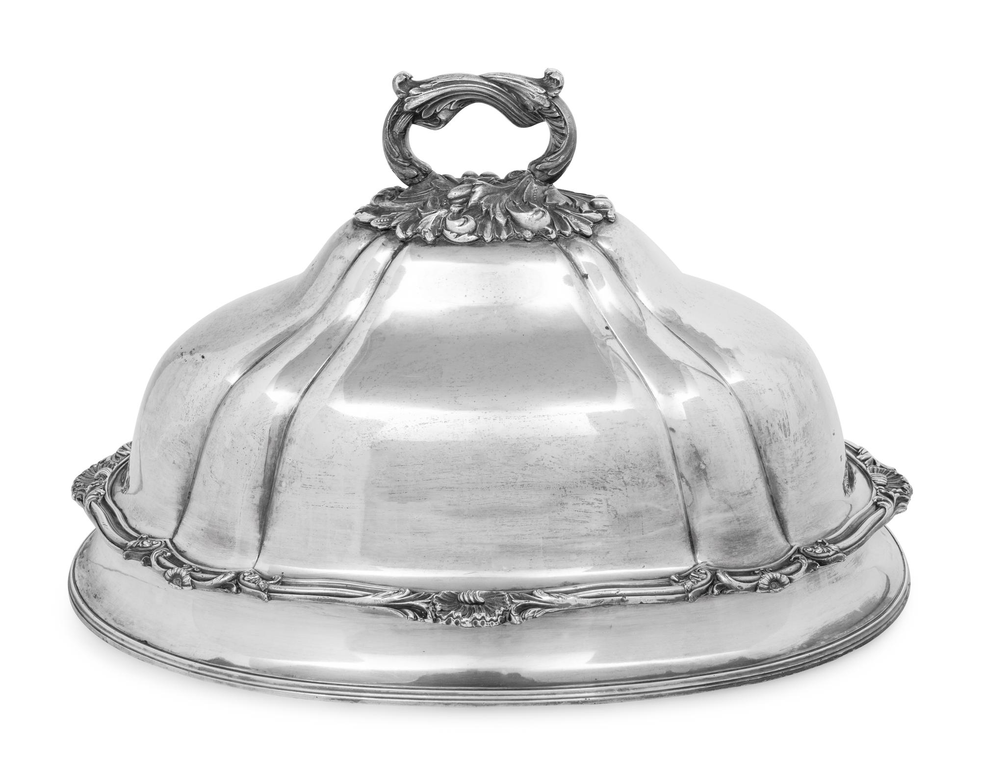 A George IV Silver-Plate Entree Dish and Cover and an Associated Meat Cloche