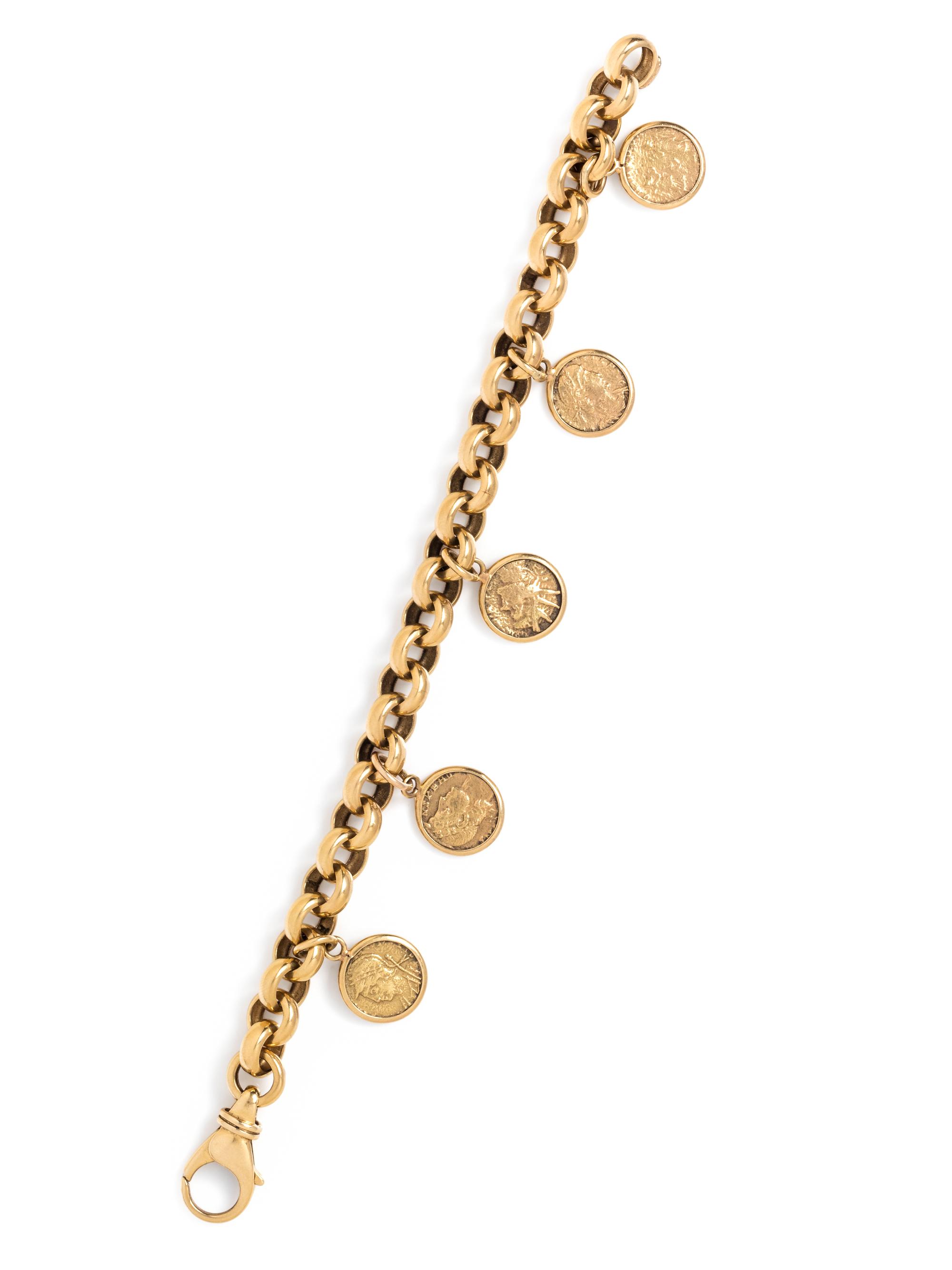 YELLOW GOLD AND COIN CHARM BRACLET
