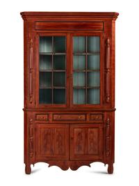 A Chippendale Grain Painted Pine and Poplar Corner Cupboard