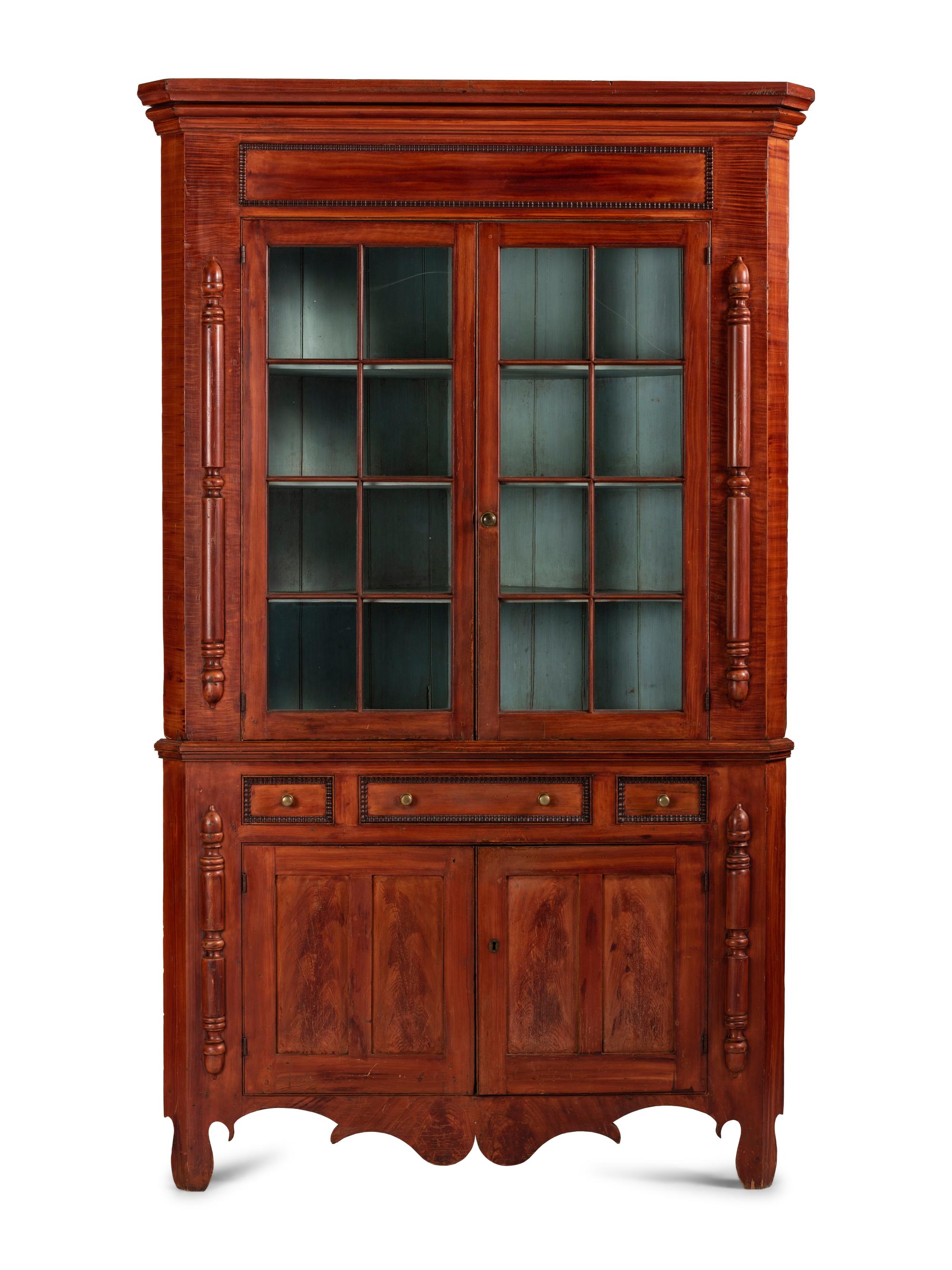 A Chippendale Grain Painted Pine and Poplar Corner Cupboard