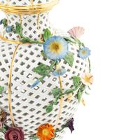 A Pair of Meissen Porcelain Reticulated Urns