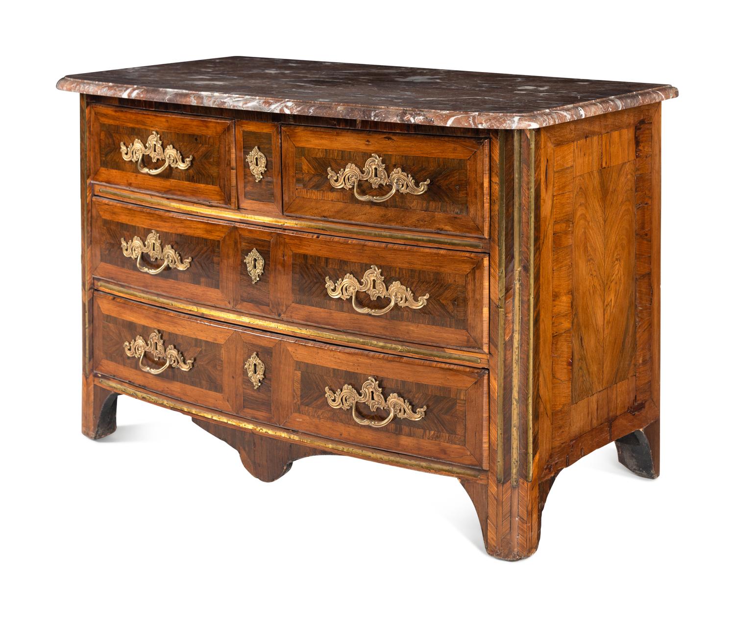 A Régence Gilt Bronze Mounted Marble-Top Commode
