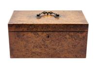 An English Burlwood Tea Caddy Width 13 1/4 inches. — 19TH CENTURY