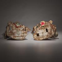 A Pair of Japanese Carved and Painted Wood Figures of Heavenly Dignitaries, Edo Period