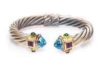 A Sterling Silver, 14 Karat Yellow Gold, Blue Topaz, Amethyst and Chrome Diopside 'Renaissance' Bracelet, David Yurman, 29.10 dwts.