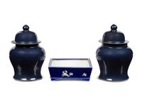 Three Chinese Blue Glazed Porcelain Wares