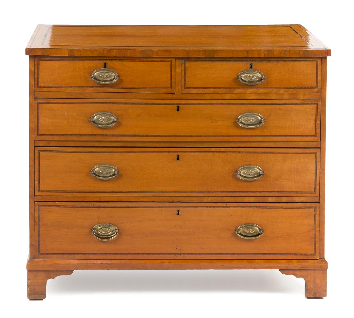 A George III Satinwood Chest of Drawers Height 34 x width 40 3/4 x depth 19 3/4 inches. — LATE 18TH CENTURY