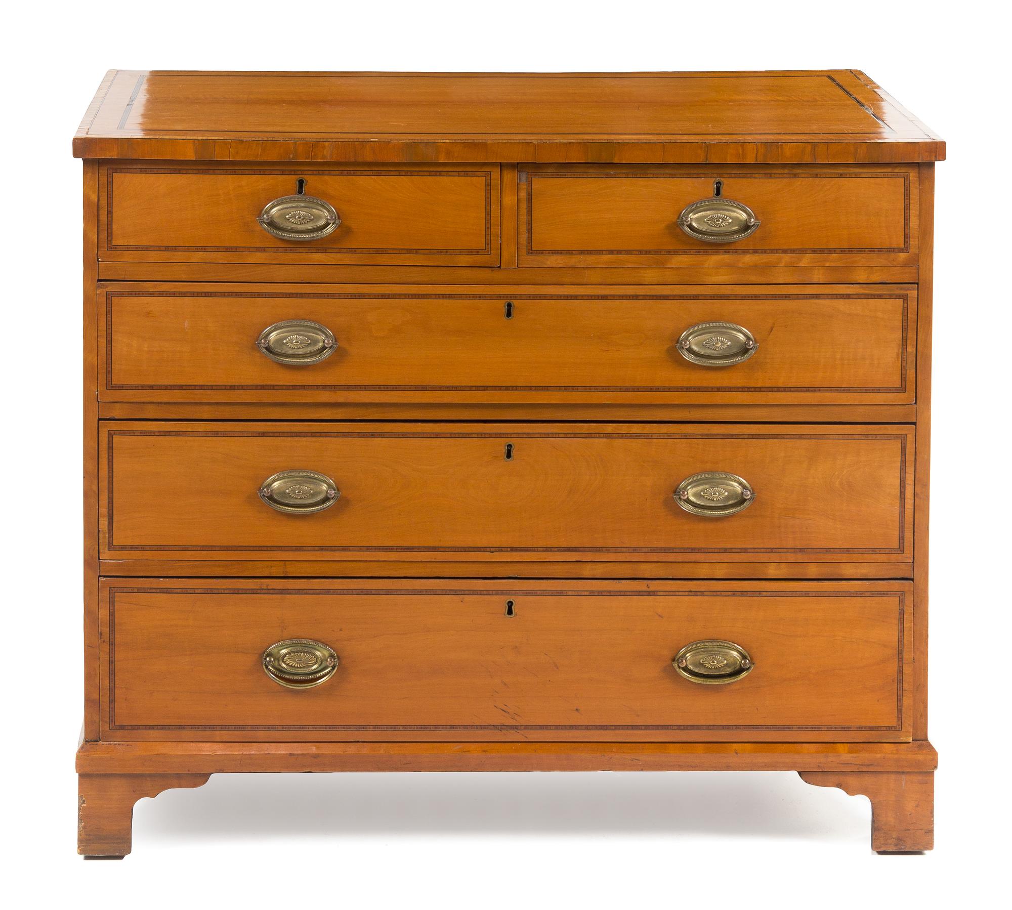 A George III Satinwood Chest of Drawers Height 34 x width 40 3/4 x depth 19 3/4 inches. — LATE 18TH CENTURY