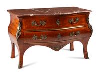 A Louis XV Style Gilt Bronze Mounted Parquetry Marble-Top Commode