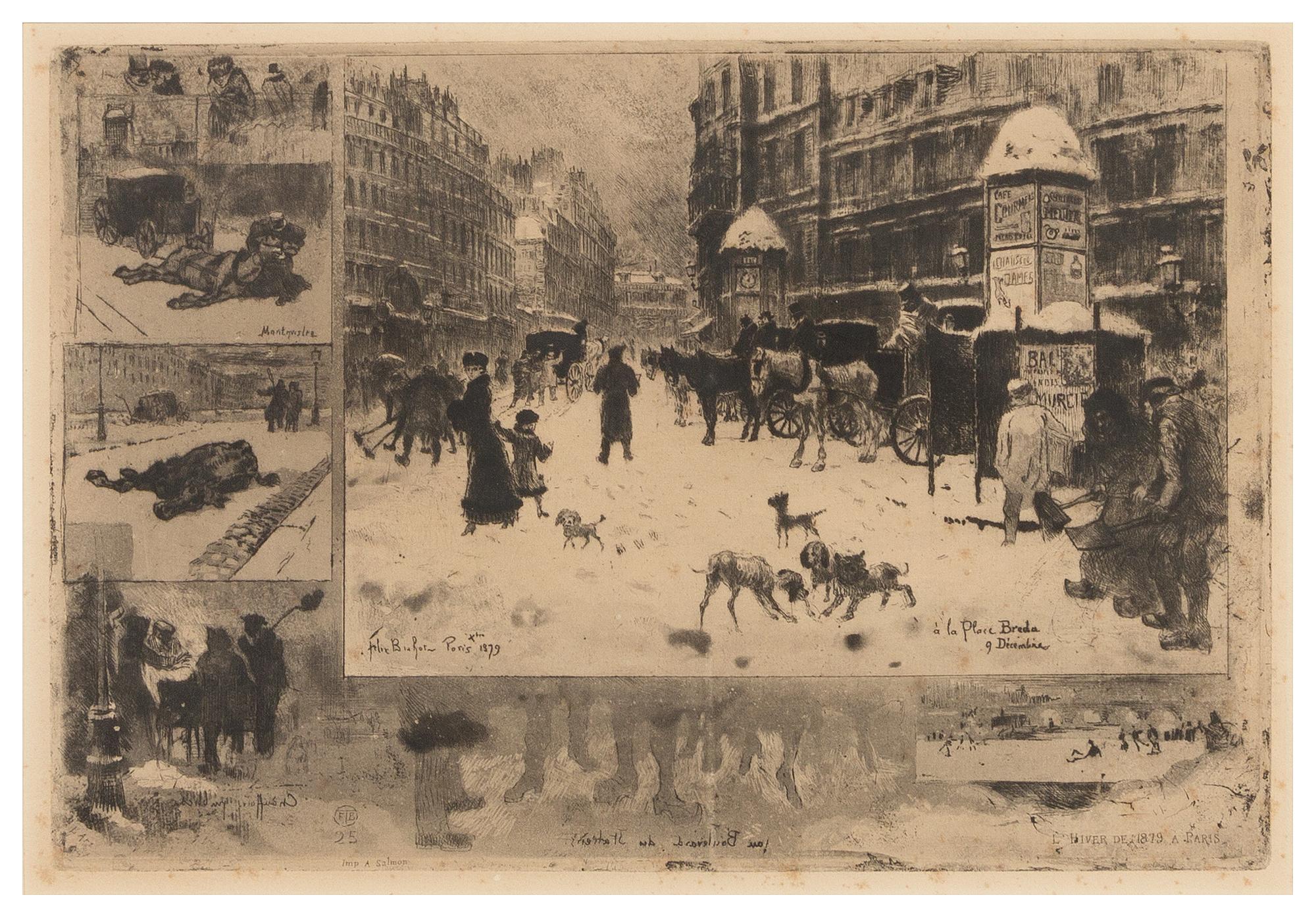 Felix Hilaire Buhot, (French, 1847-1898), L'hiver a Paris, 1879