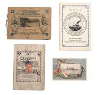 [US NAVY]. Diary kept by Lawrence R. Thompson (1883-1973) while serving on board the USS Georgia and navigating the globe as part of the the Great White Fleet, with document box, naval ephemera, and framed banners.