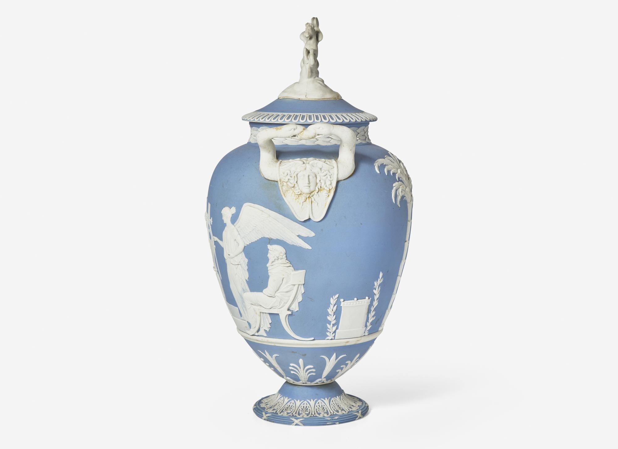 A Wedgwood Blue Jasperware 'Apotheosis of Virgil' Covered Vase