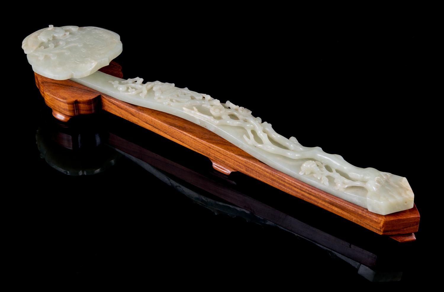 A Carved Celadon Jade Ruyi Scepter Length 15 inches. — 19TH CENTURY
