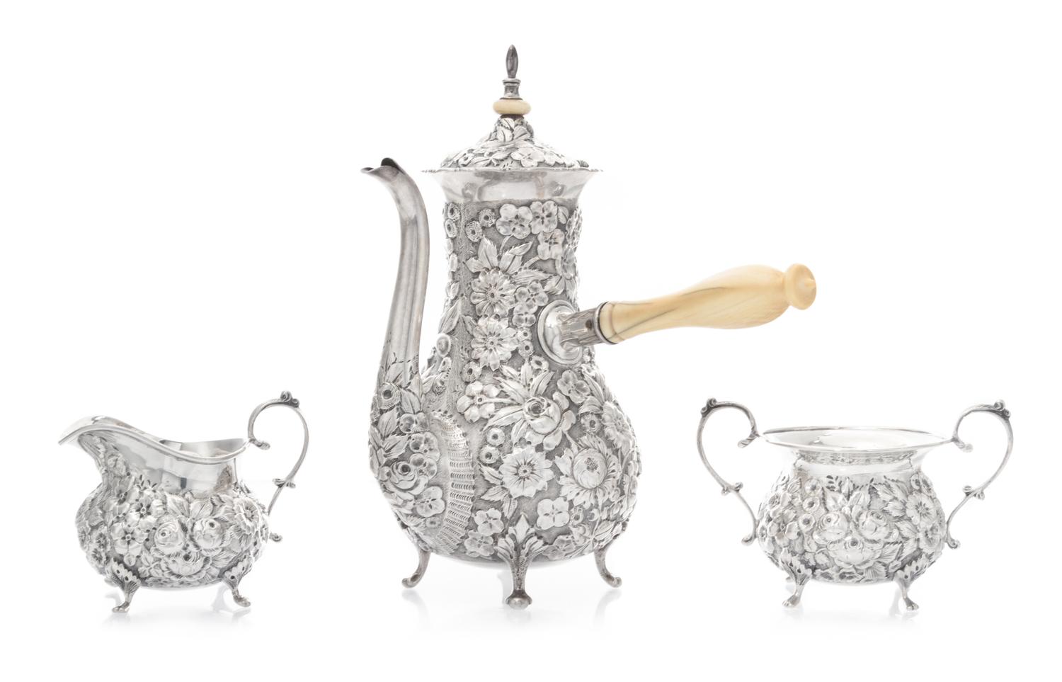 An American Silver Chocolate Service, A.G. Schultz, Baltimore, MD, Early 20th century, comprising a chocolate pot, a sugar and a creame