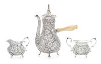An American Silver Chocolate Service, A.G. Schultz, Baltimore, MD, Early 20th century, comprising a chocolate pot, a sugar and a creame