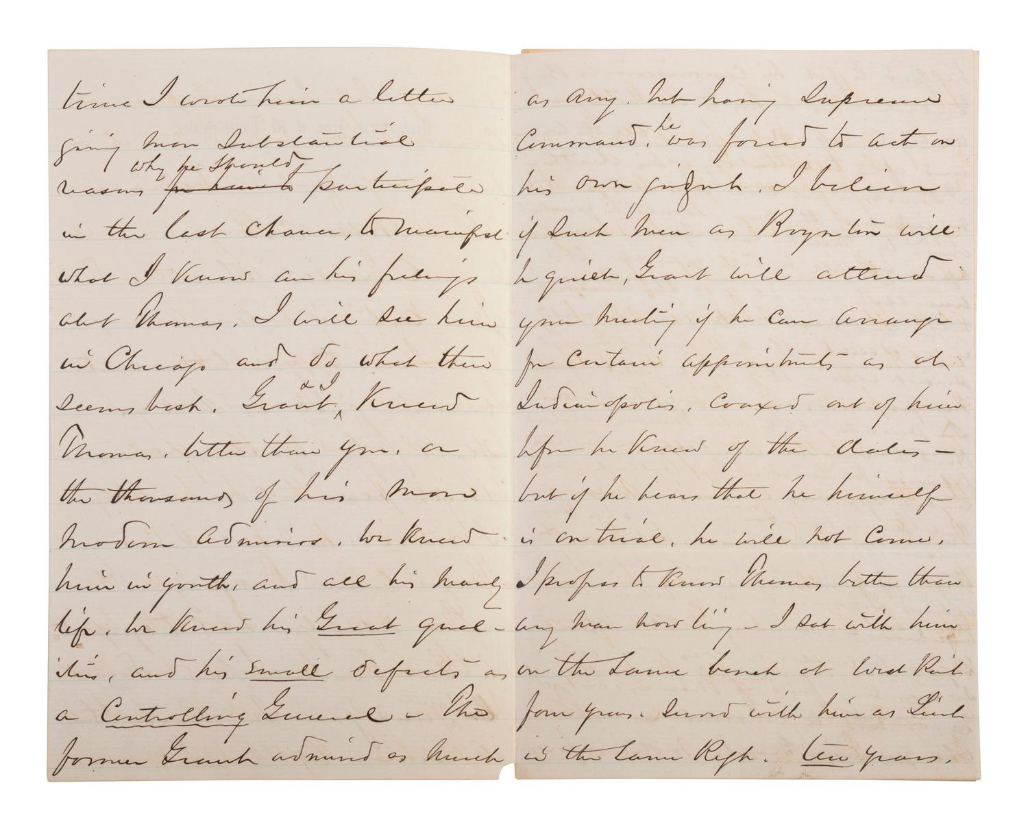 [CIVIL WAR]. SHERMAN, William Tecumseh (1820-1891). Autograph letter signed ("W.T. Sherman"), as Commanding General of the US Army, to General Henry M. Cist (1839-1902). Washington, D.C. 2 November 1879.