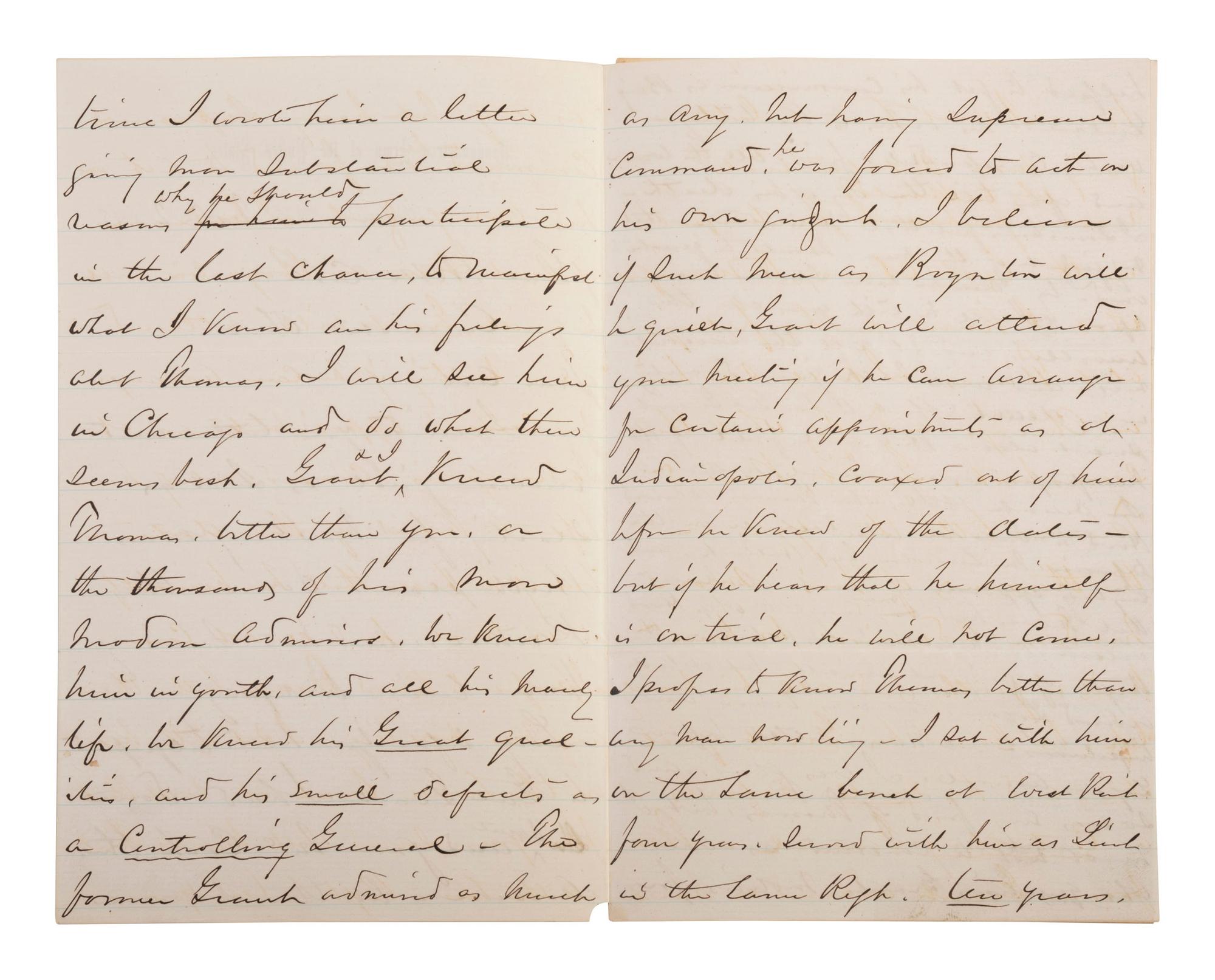 [CIVIL WAR]. SHERMAN, William Tecumseh (1820-1891). Autograph letter signed ("W.T. Sherman"), as Commanding General of the US Army, to General Henry M. Cist (1839-1902). Washington, D.C. 2 November 1879.