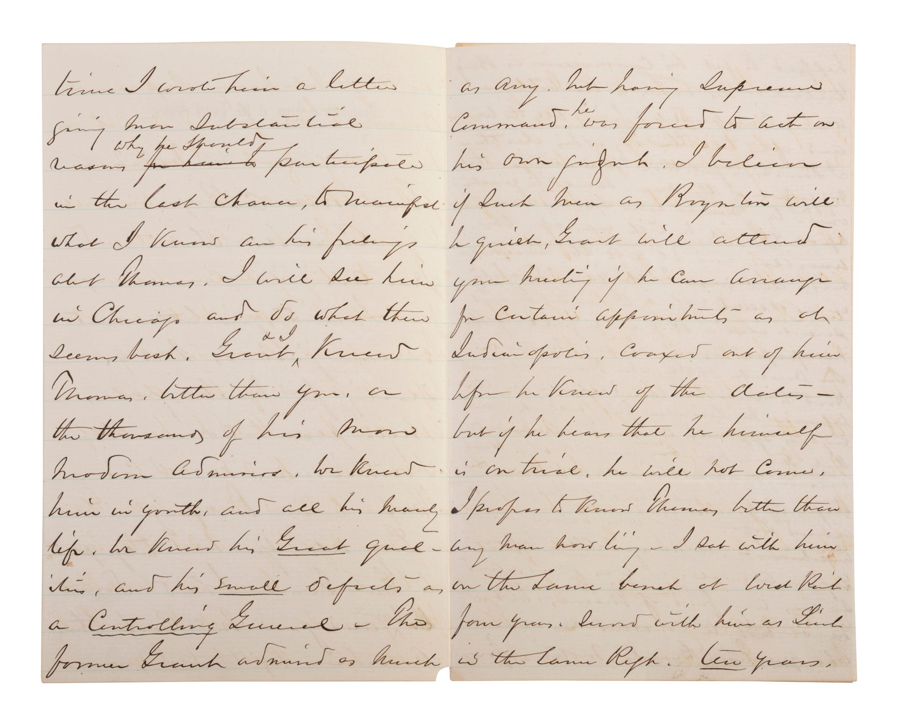 [CIVIL WAR]. SHERMAN, William Tecumseh (1820-1891). Autograph letter signed ("W.T. Sherman"), as Commanding General of the US Army, to General Henry M. Cist (1839-1902). Washington, D.C. 2 November 1879.