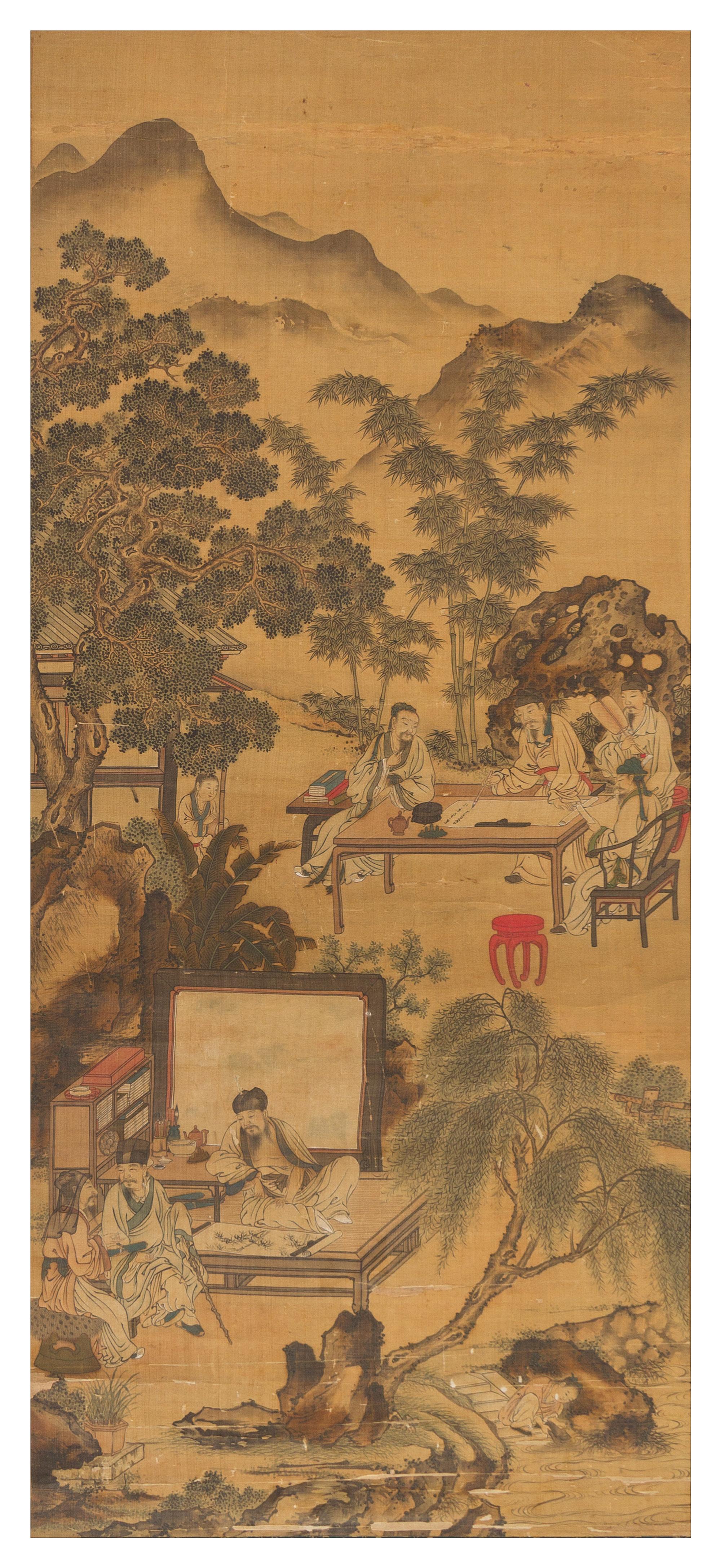 Two Ink and Color on Silk Scrolls LIKELY 19TH CENTURY 87 1/2 inches x 27 1/4 inches. — LIKELY 19TH CENTURY