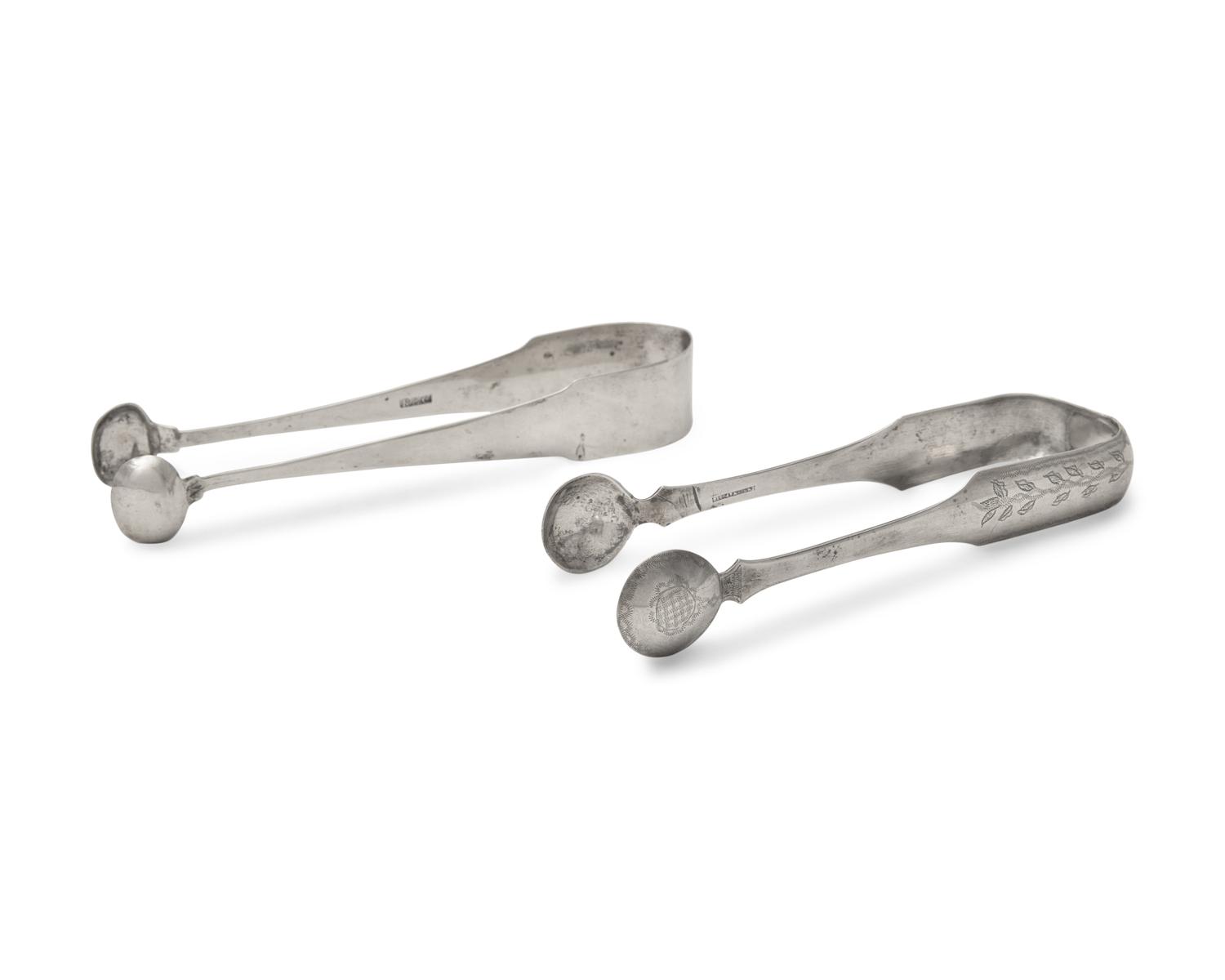 A Silver Punch Ladle and Two Silver Sugar Tongs