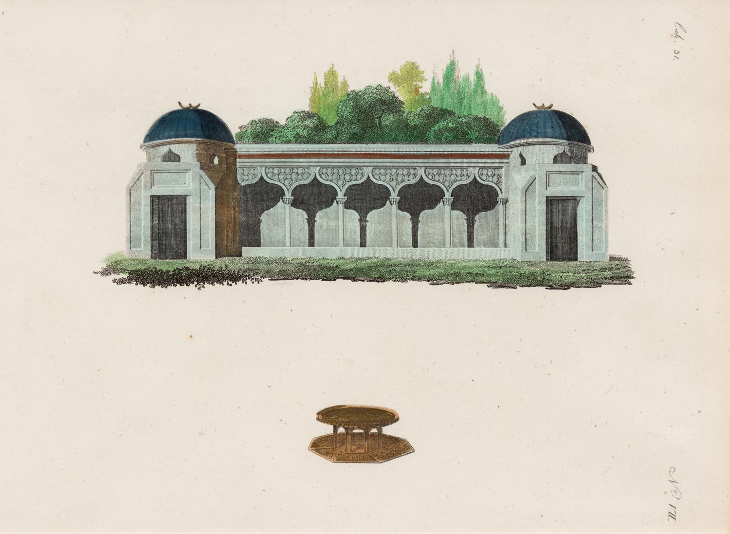 A Collection of Gilt Framed Hand Colored Engravings of Follies Framed size 12 3/8 x 15 3/8 inches. — 19TH CENTURY