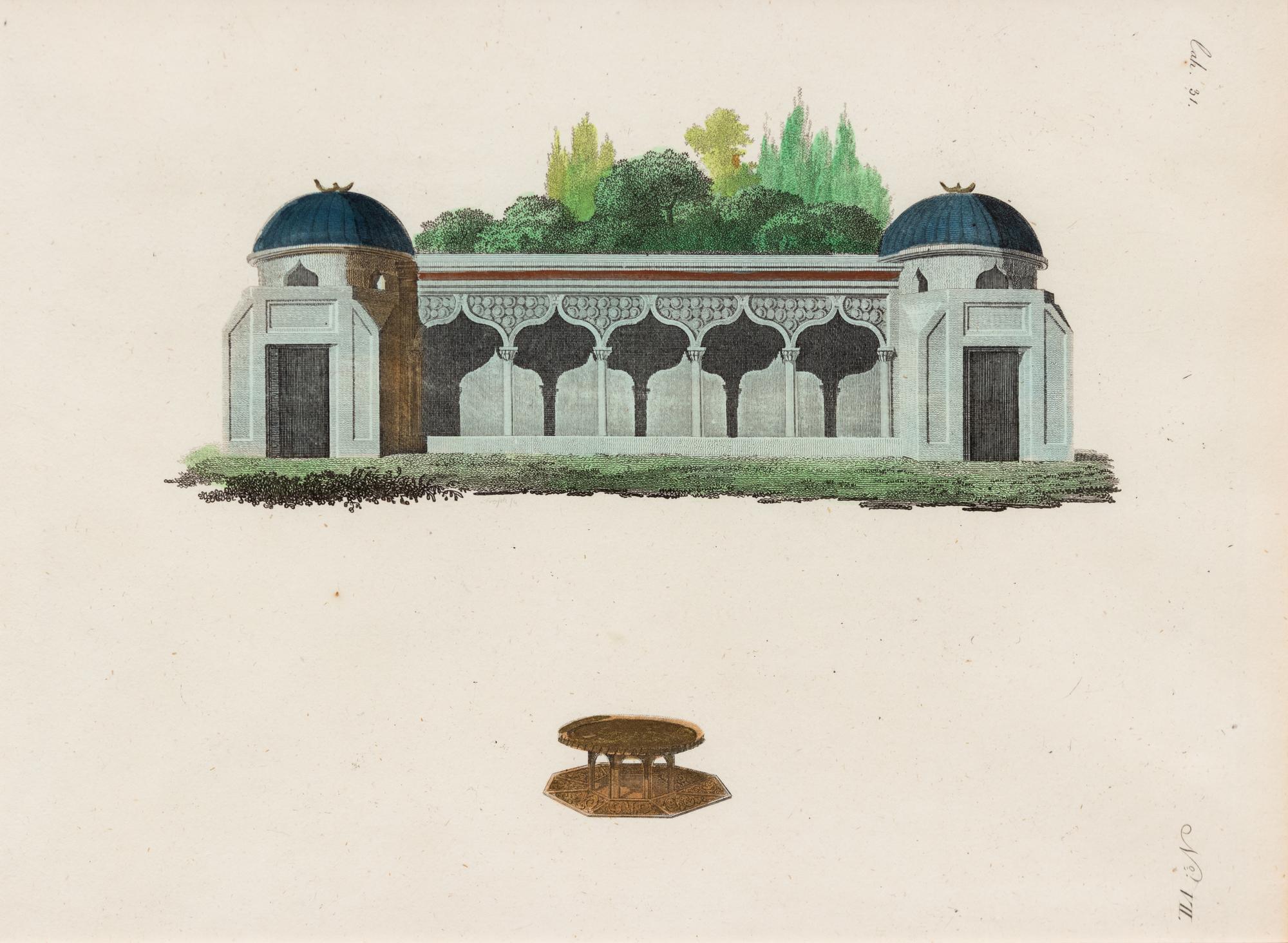 A Collection of Gilt Framed Hand Colored Engravings of Follies Framed size 12 3/8 x 15 3/8 inches. — 19TH CENTURY