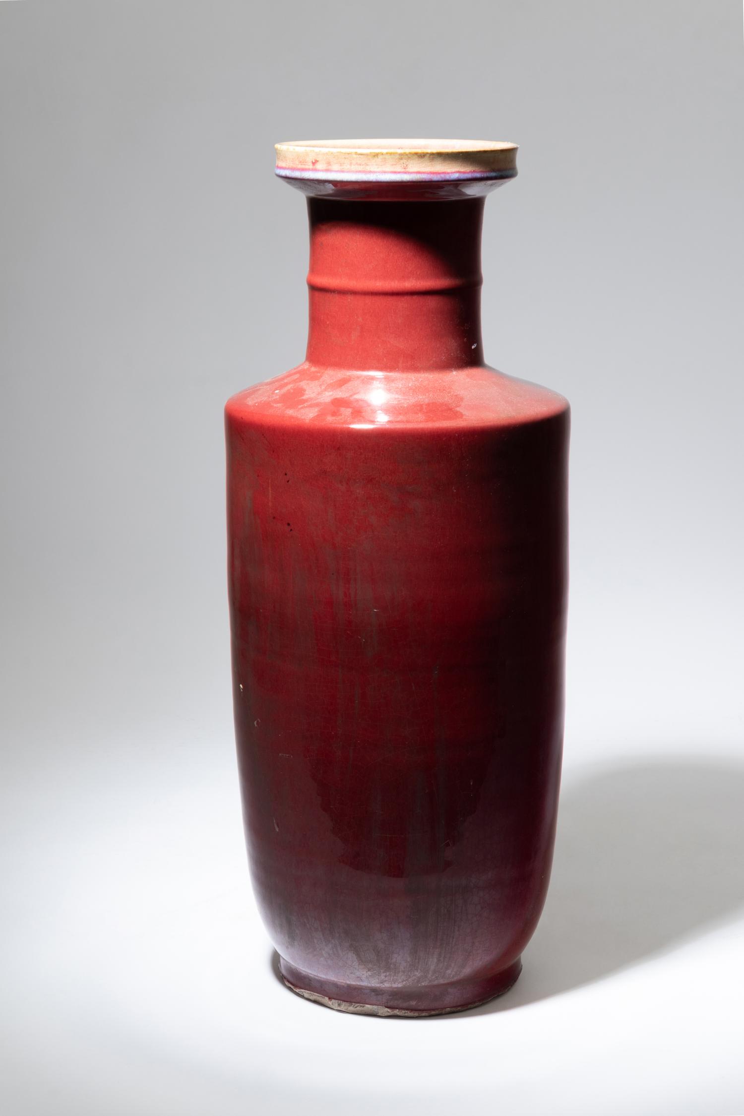 A Large Chinese Sang-de-Boeuf Glazed Porcelain Rouleau Vase