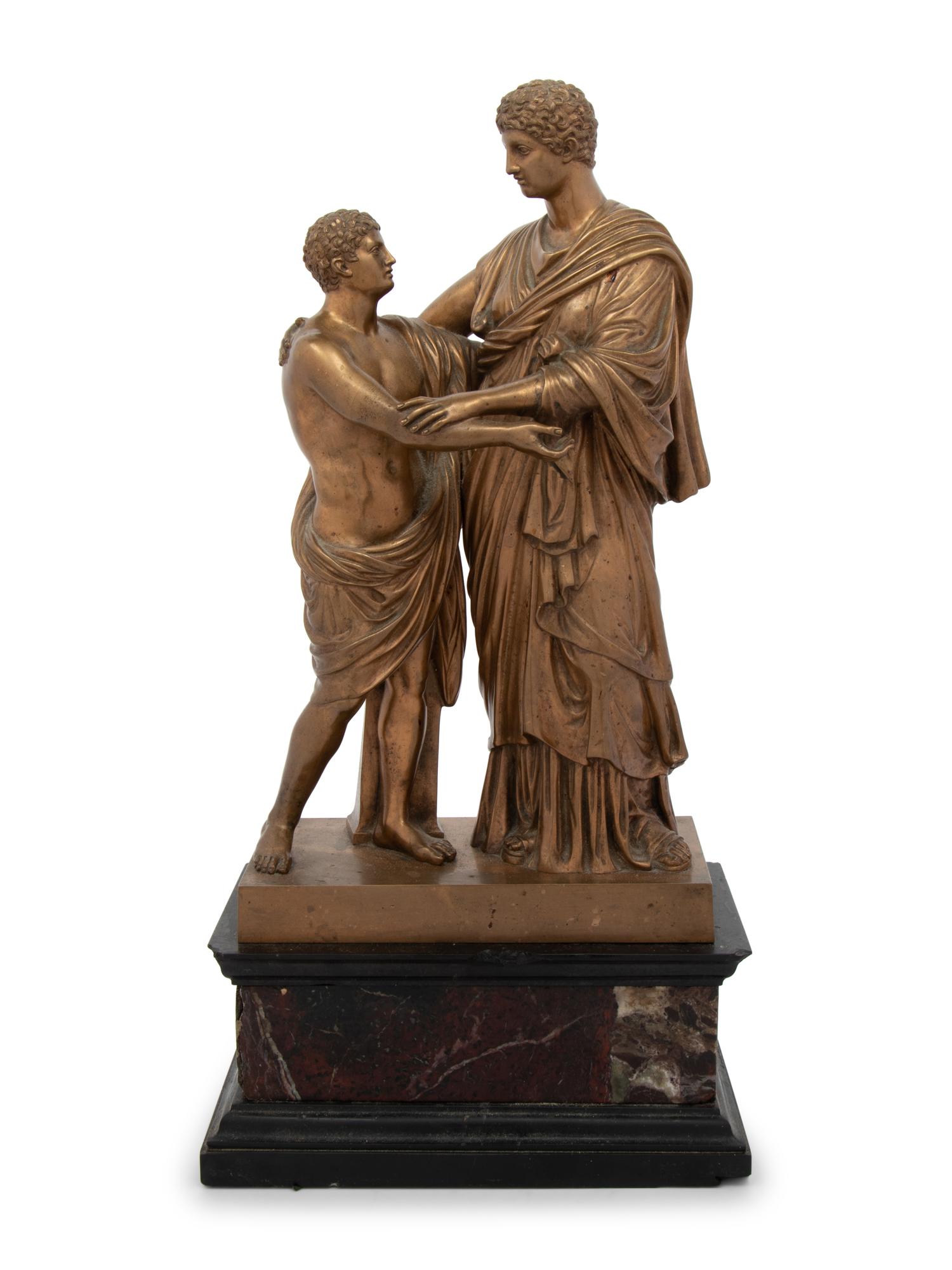 A Continental Bronze Figural Group on a Marble Base