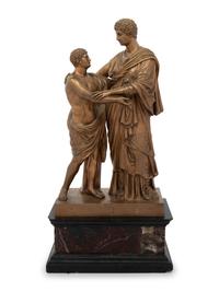A Continental Bronze Figural Group on a Marble Base