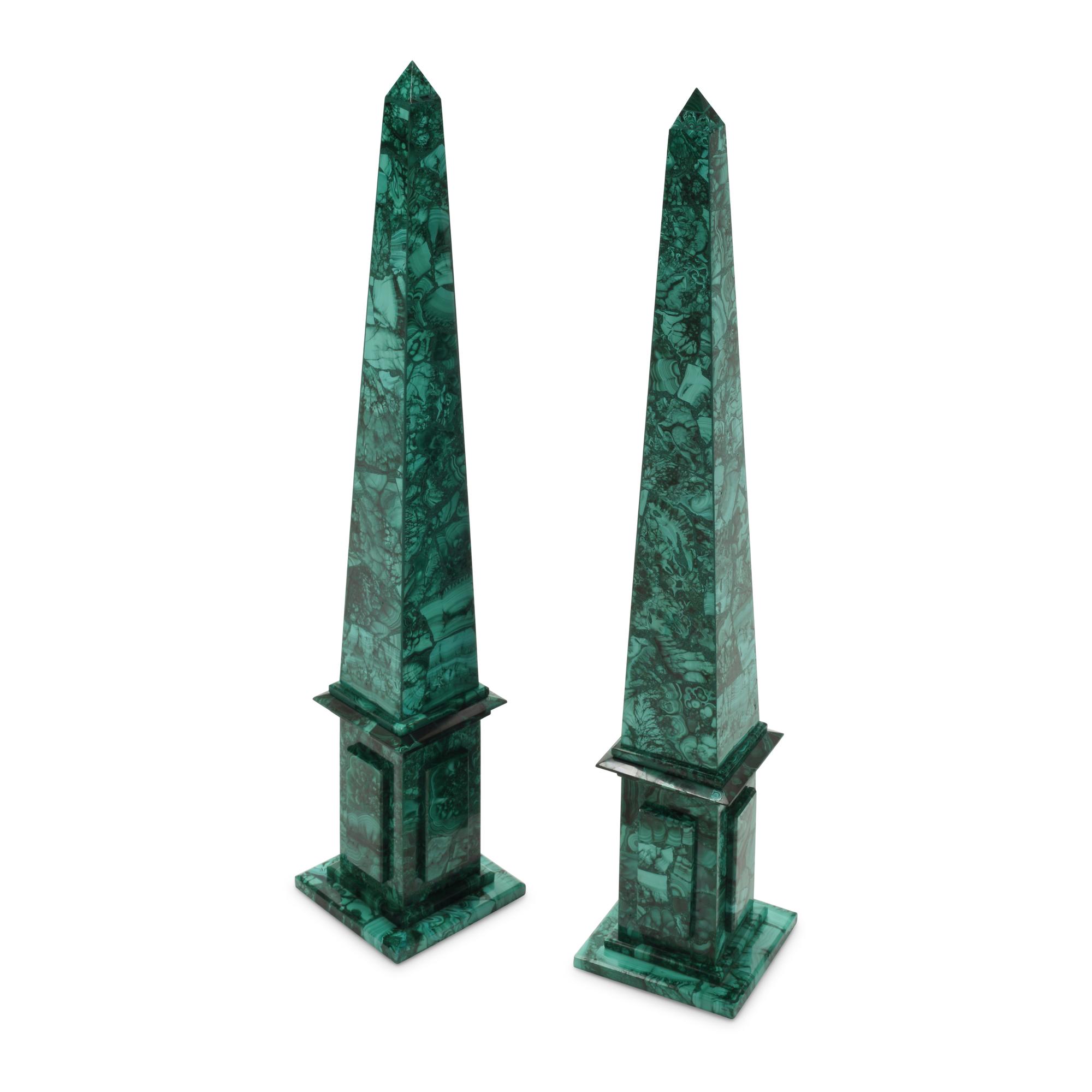 A Pair of Large Malachite Obelisks