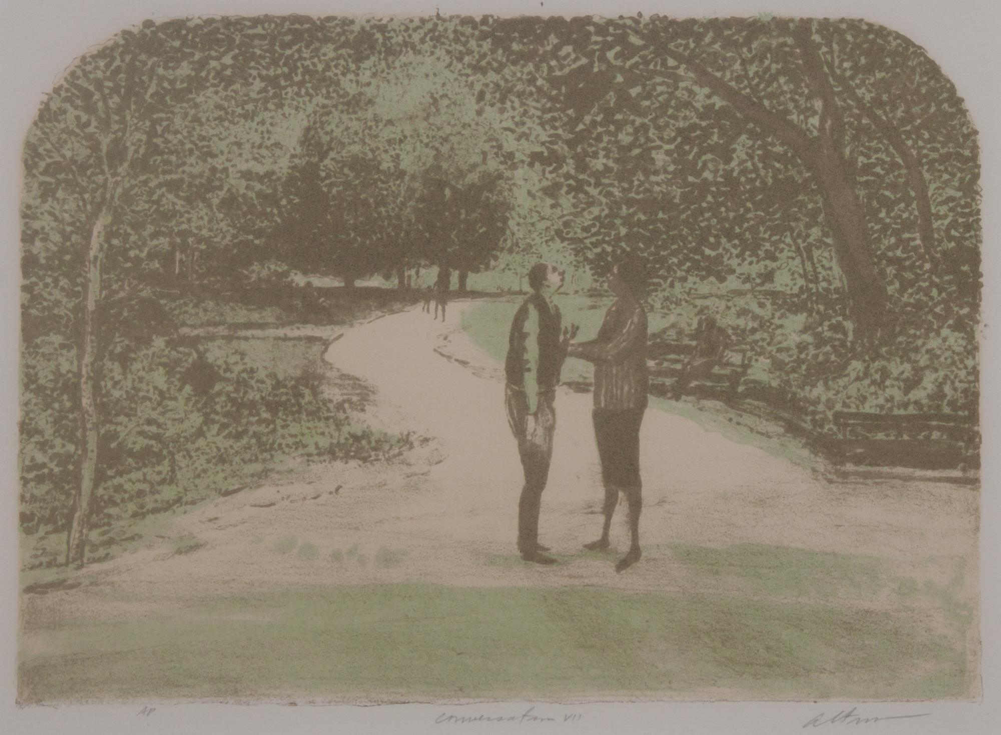 Harold Altman, (American, 1924-2003), Four Walking Figures and Conversation VII (two works)