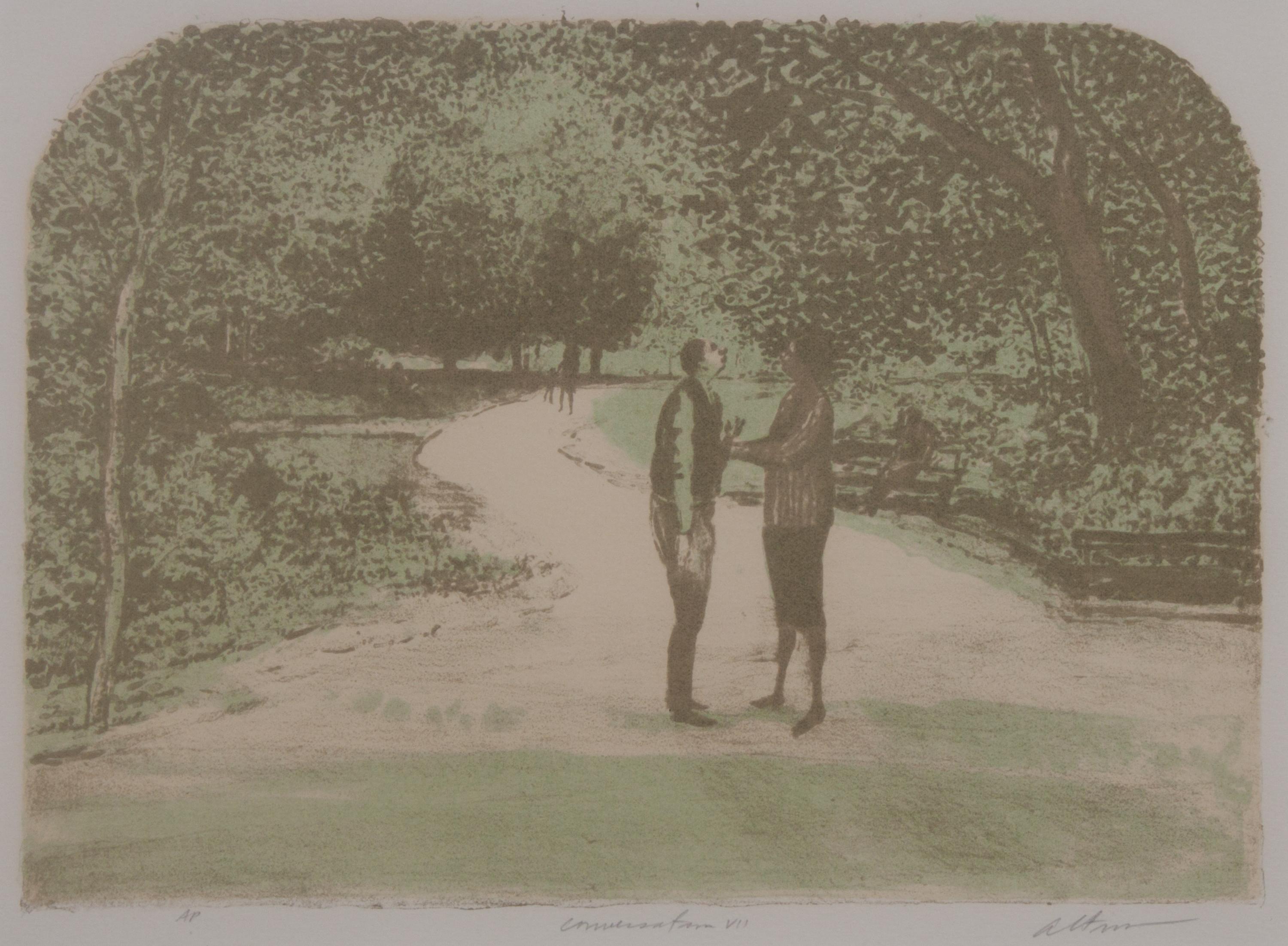 Harold Altman, (American, 1924-2003), Four Walking Figures and Conversation VII (two works)