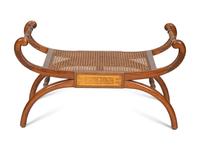 A Regency Style Mahogany and Marquetry Curule Bench