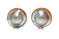 A Pair of Sterling Silver Blister Pearl Earclips, 9.60 dwts.